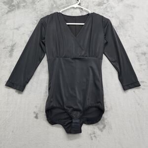 CYSM Leila Bodysuit Womens S/M Black 3/4 Sleeve Surplice‎ Neckline Scrunch Booty